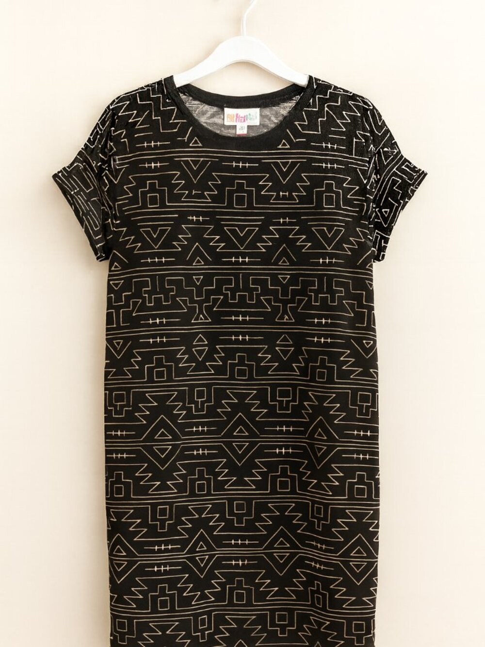 Black Aztec Print T-Shirt Dress | Casual Shift Dress | Size XL